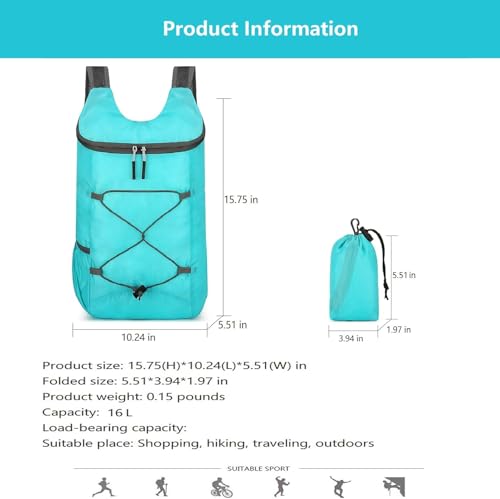 16L Hiking-Daypack Lightweight Outdoor Cycling Foldable Backpack, Storage Bag, Large Capacity Hiking Backpack for Travel S...