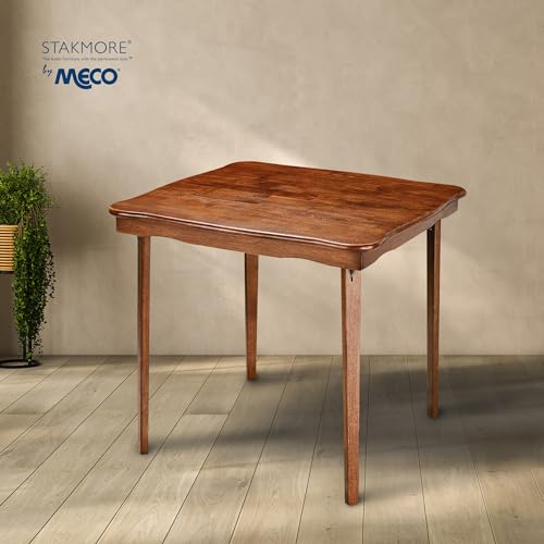 Meco Stakmore Stylish Durable Versatile Square Solid Wood Scalloped Edge Compact Folding Traditional Card Table for Home U...