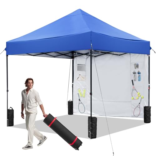Blue 10x10 FT Pop Up Canopy Tent with 1 Sidewall, Heavy Duty Canopy for Outdoor, Commercial Instant Gazebos, for Party, Pa...