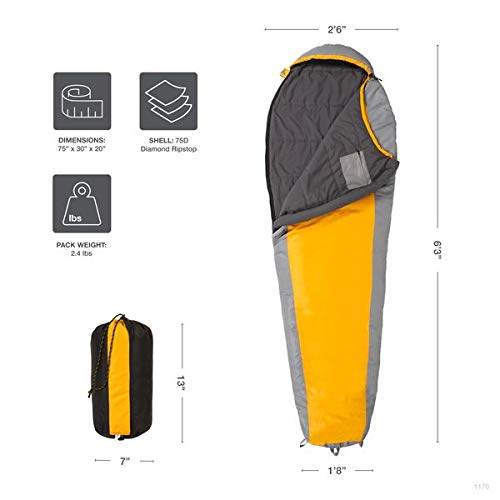 Teton 20F and 5F Degree Sleeping Bag; Lightweight, Warm Weather Mummy Sleeping Bags for Adults and Kids, Camping, Backpack...