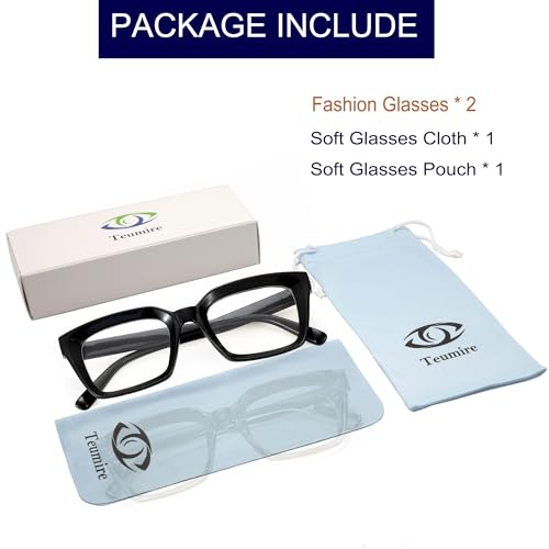 Teumire Classic Clear Lens Glasses for Women Men Thick Square Frame Eyewear Non Prescription Eyeglasses 2 Pack