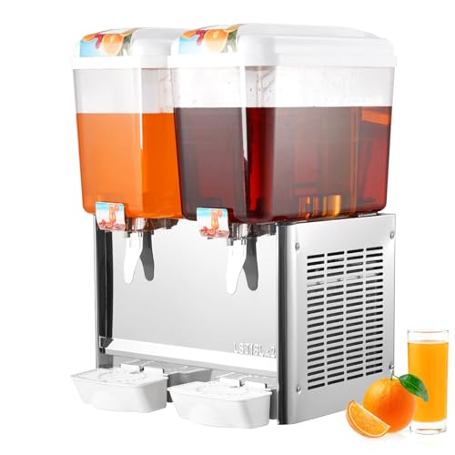 Dual 18L Commercial Beverage Dispenser with Mixer & Infuser, 9.5 Gallon Stainless Steel Refrigerated Juice Machine with Ic...