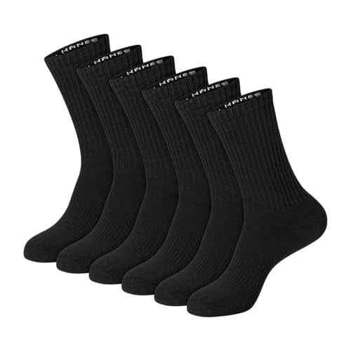 Hanes Unisex Plain White Socks Pack or Plain Black Socks Pack, Men's, Women's & Teen Sizes, Crew and Ankle 6-Packs