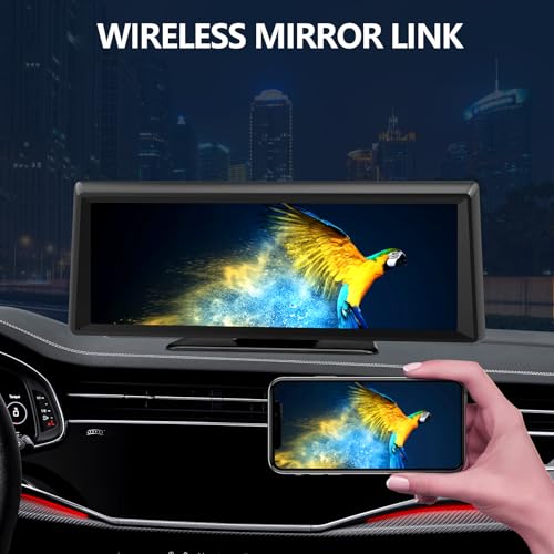 Apenet Wireless CarPlay Screen with 2K Dash Cam, 8.1" Portable Touchscreen Car Stereo with CarPlay & Android Auto, 1080P B...