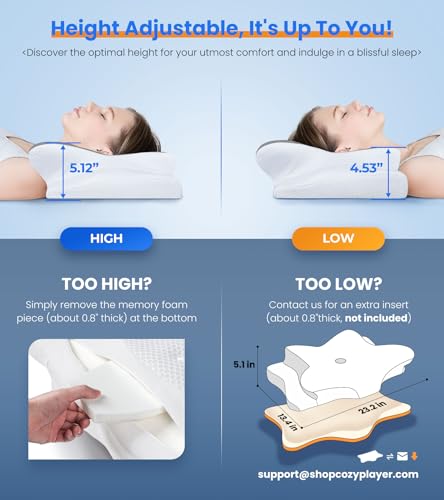 Ultra Pain Relief Cooling Pillow for Neck Support, Adjustable Cervical Pillow Cozy Sleeping, Odorless Ergonomic Contour Me...