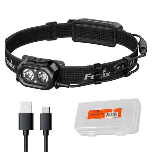 Fenix HP12R-T 1300 Lumen Rechargeable Running Headlamp ? Split Battery Design, White/Neutral White/Red Light Modes with Lumentac Organizer (Black)