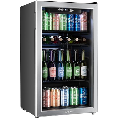 hOmeLabs Beverage Refrigerator and Cooler - 120 Can Mini Fridge with Glass Door for Soda Beer or Wine - Small Drink Dispen...