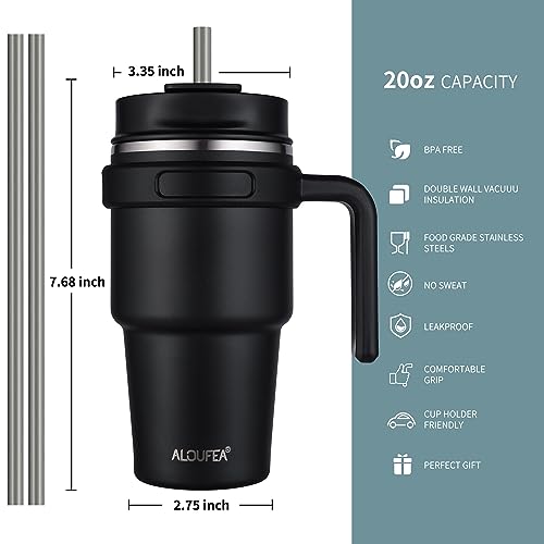 ALOUFEA 20 oz Insulated Coffee Mug Tumbler with Handle, Stainless Steel Travel Mug Tumbler with Lid and Straw,Double Wall ...