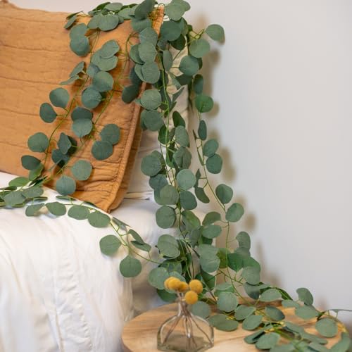 CQURE 8Pcs Eucalyptus Garland,Artificial Eucalyptus Leaves Table Greenery Garland Wreath Spring Vines for Wedding Party Ta...
