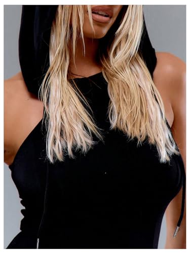 GORGLITTER Women's Double Slit Hooded Rave Dress Sexy Y2k Gothic Sleeveless Grunge Bodycon Going Out Maxi Dresses 2025