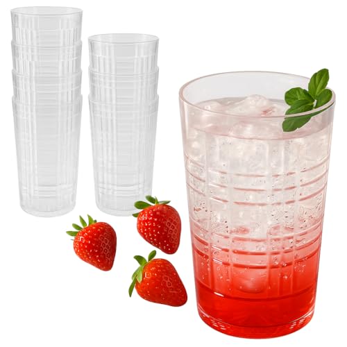 Kate Aspen Clear Plaid Acrylic Glasses Drinkware, Plastic Drinking Glasses Set of 8, 22 oz, Tumblers & Water Glasses Dishw...