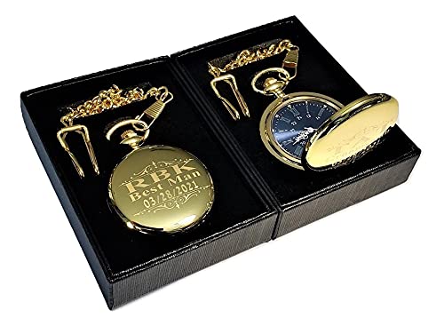 1 Personalized Pocket watch, Vintage style engraved gift. Box included, Stainless chain and engraving is included, Groomsmen, best man gifts for couples and weddings (Rose Gold)