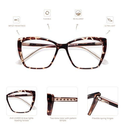 AMOMOMA Trendy TR90 Oversized Blue Light Reading Glasses Women,Stylish Square Cat Eye Glasses AM6031