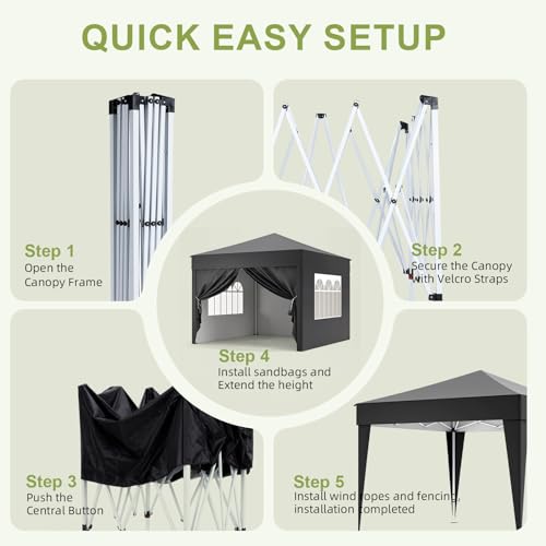 10x10 Pop-Up Gazebo Canopy with 4 Removable Sidewalls, Carry Bag, Easy Up, 4-Season Instant Canopy Tent with All-Weather P...