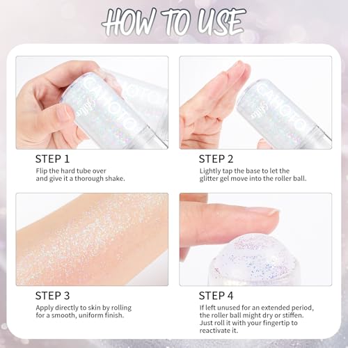CAHOTO Silver Rolling Glitter for Face Body & Hair, Sparkling Holographic Chunky Shimmer, Roll-on Sequins for Singer Conce...