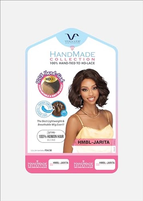 Vivica A. Fox HMBL-JARITA, Handmade & Hand-tied Wig with HD LACE, Supreme Human Hair Blend, Color 1B Off Black