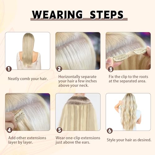 Sassina Clip in Human Hair Extensions 18 Inch Double Skin Weft Clip ins Hair Extensions Golden Blonde to Medium Blonde Invisible Natural Straight Human Hair Full Head 8 Pcs 120 Grams #P16/22