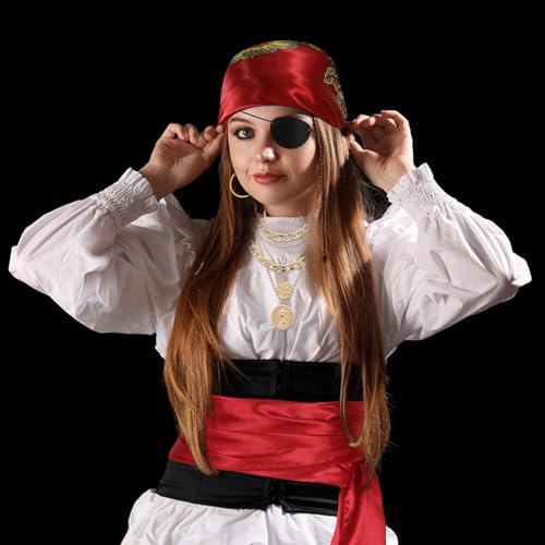 CICOCI Men Pirate Costume Accessories Set for Women: Pirate Hat, Head Scarf, Sash, Belt, Dress Accessories - Gold