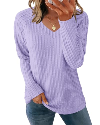 AUSELILY Womens Long Sleeve shirts Casual V Neck Lightweight Pullover Tops 2025 New