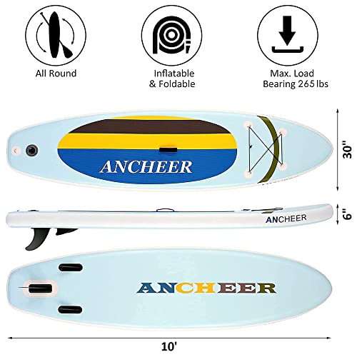 ANCHEER iSUP Inflatable Stand Up Paddle Board 10', Non-Slip Deck, Military Grade PVC iSUP Boards Complete Kit Package Plus...
