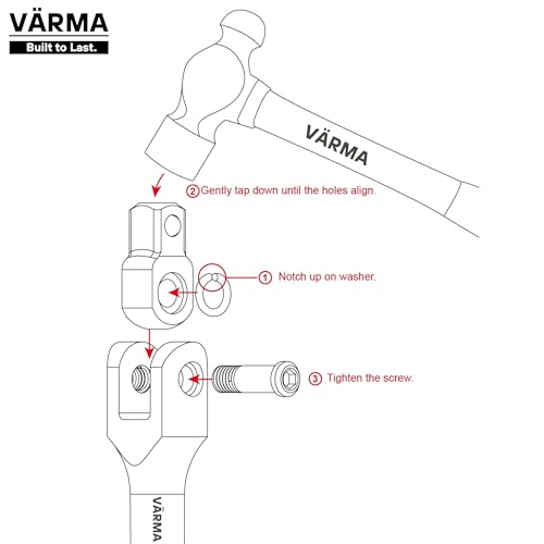 VÄRMA 3/8" Drive Breaker Bar Replacement Head Kit 2PCS – CR-MO Flex Head Repair Set with Drive Squares, Screws & Washers –...