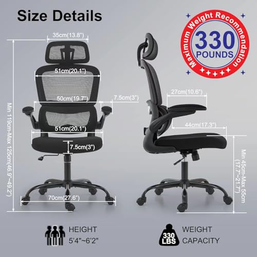 TRALT Office Chair Ergonomic Desk Chair, 330 LBS Home Mesh Office Desk Chairs with Wheels, Comfortable Gaming Chair, High ...
