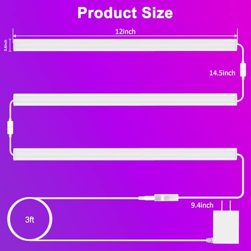 Benreom 3 Pcs RGB Under Cabinet Lights Kit, Smart App and Remote Control Under Cabinet Lighting, Dimmable Under Counter Li...