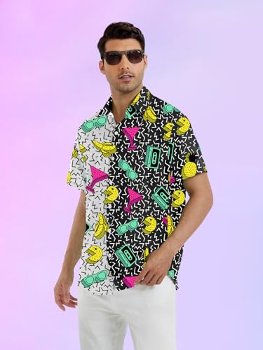 YZMI 80s 90s Outfit for Men Short Sleeve Button Down Hawaiian Shirt Funny Vintage Retro Beach Shirts