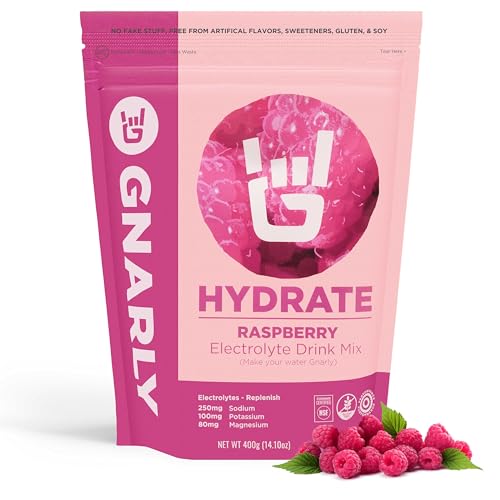 Gnarly Nutrition Hydrate Electrolyte Powder – Raspberry Exercise Hydration Drink Mix – NSF Contents Certified – Electrolyt...