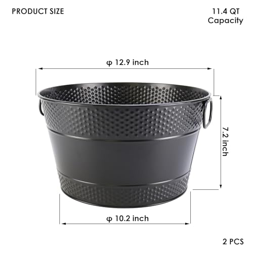 Metal Ice Bucket Galvanized Beverage Tub, 2Pack Drink Buckets Large Cooler for Wine Beer Champagne Cocktails for Catering,...