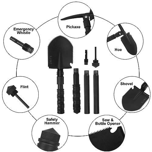 iunio Camping Shovel,Shovel Folding, Portable, Multitool, Foldable Entrenching Tool, Collapsible Spade, for Backpacking, T...