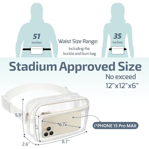 Veckle Clear Fanny Pack Stadium Approved - Plus Size Only 35" - 51" Transparent Belt Bag for Women Crossbody Clear Bag for...
