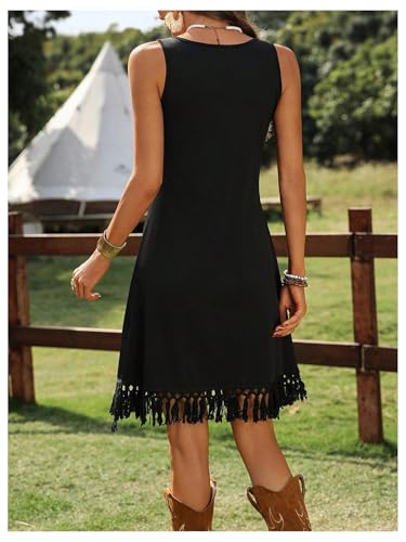 Verdusa Women's Western Fringe Tank Dresses Cowgirl Sleeveless Short Summer Dress