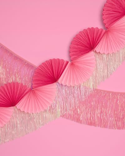 xo, Fetti Pink Paper Fan Garland - 6 Ft. | 3D Bachelorette Party Decorations, Birthday Party Supplies, Pink Preppy HBD, Ba...