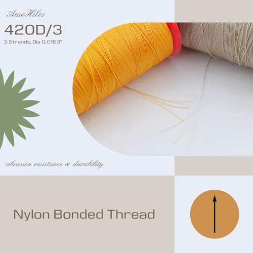 AMOHilos Heavy Duty Bonded Nylon 66 Sewing Thread 420D/3 T135#138 750 Yards for Canvas Furniture Upholstery Leather Goods ...