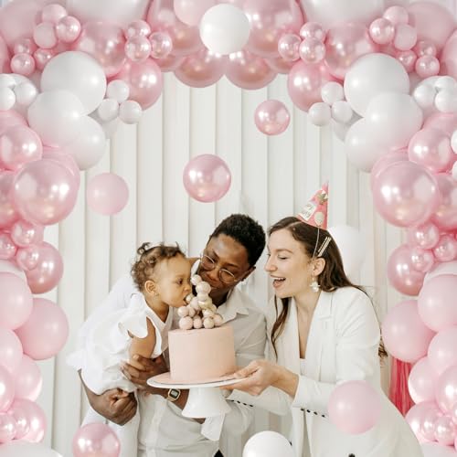 Pink Balloon Arch Kit 108Pcs Double Stuffed Balloons Garland Including Pink Pearl White Macaron Pink Balloons Different Si...