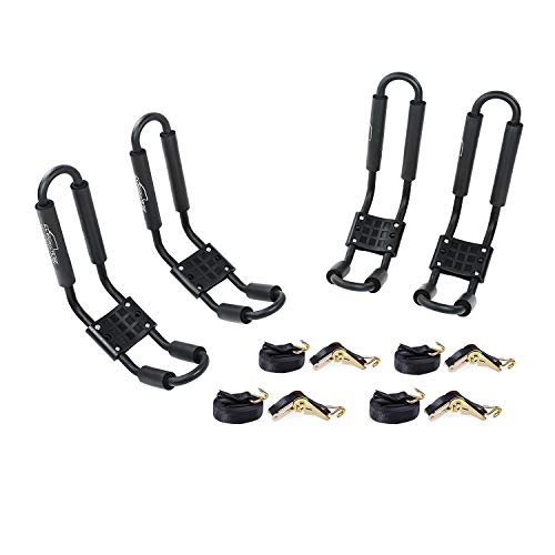 AA-Racks 2 Pair J-Bar Rack for Kayak Carrier Canoe Boat Paddle Board Surfboard Roof Top Mount on Car SUV Truck Crossbar wi...