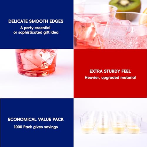 JOLLY CHEF 1000 Pack Plastic Shot Glasses,1 oz Disposable Cups 1 Ounce Tasting Cups Ideal for Whiskey, Wine Tasting,Food S...