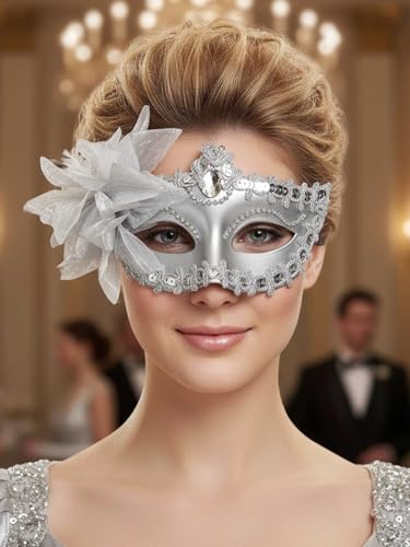Yokawe Black Masquerade Mask for Women Flower Venetian Ball Masks Lace Mardi Gras Costume