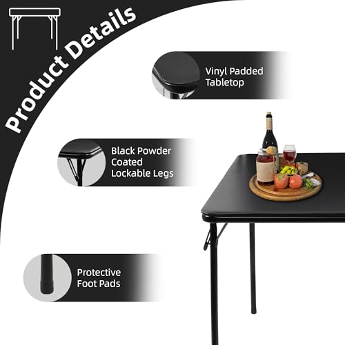 ELEVON 34" Square Folding Table, Portable Card Table with Collapsible Legs and Padded Sponge Top for Indoor/Outdoor Use, P...