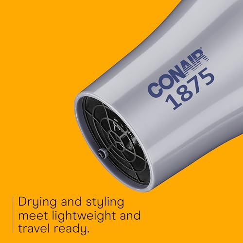 Conair Compact Hair Dryer with Folding Handle, 1875W Travel Blow Dryer with Diffuser and Concentrator Attachments, 2 Heat...