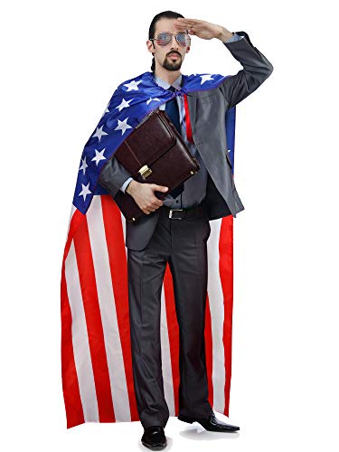 Frienda American Flag Costume Cape, Retro 80's USA Sunglasses and Flag Headband for 4th of July Red White and Blue Costumes