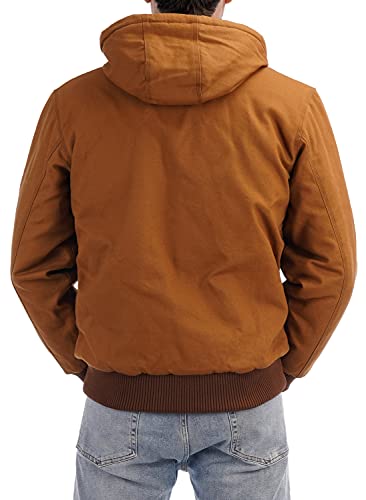 TUAOVA Men's Loose Fit Quilted Flannel Lined Workwear Waterproof Active Jacket Hooded Work Coat
