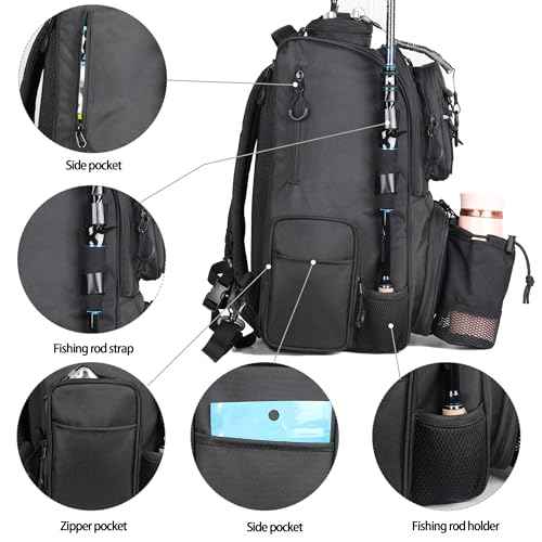 Fishing Tackle Backpack With Rod Holders, Large 40L Fishing Backpack for Camping, Hiking