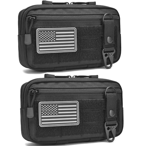 2 Pack Tactical Molle Admin Pouch with US Flag Patch and Keychain - Utility Laser Cut Tactical EDC Tool Pouch Bag Horizont...