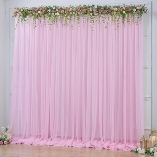 10x10ft Baby Pink Tulle Backdrop Curtain for Parites, Sheer Photo Backdrop Drpaes for Wedding Baby Shower Bridal Girl Show...