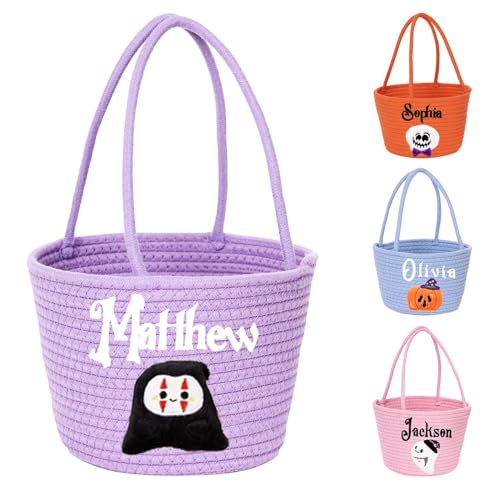 Personalized Halloween Basket Custom Embroidered Name Halloween Trick or Treat Bag for Kids，Halloween Custom Ghost Bucket