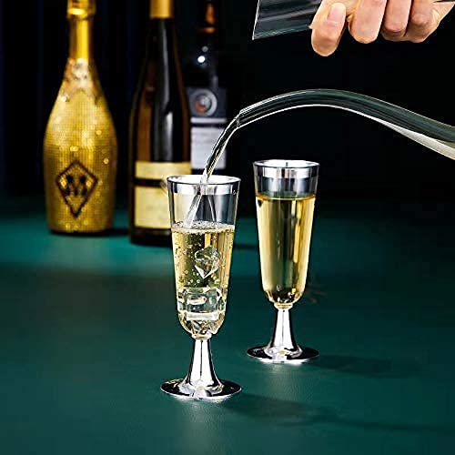 N9R 24pcs Plastic Champagne Flutes with Silver Rim, Clear Disposable Champagne Glasses 5 Oz, Perfect for Wedding and Party...