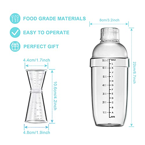 4 pcs Clear Cocktail Shaker Set 2 pcs Plastic bar Shaker with 2 pcs Plastic Cocktail Double Measuring Jigger