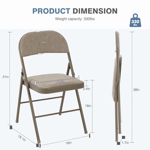 DUMOS 2 Pack Folding Chairs with Padded Cushion and Back - Fabric Stackable Portable Dining Chiars Set, for Home and Offic...